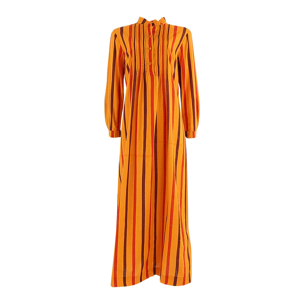 1970's Marimekko (Harrods) Mustard Striped Kaftan Tunic Dress - Size M