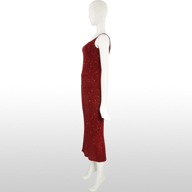 Women's Future Vintage Donna Karan Deep Red Sequin Dress - Size XS For Sale