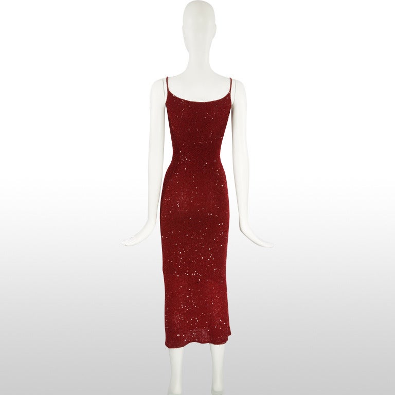 Future Vintage Donna Karan Deep Red Sequin Dress - Size XS In Excellent Condition For Sale In London, GB