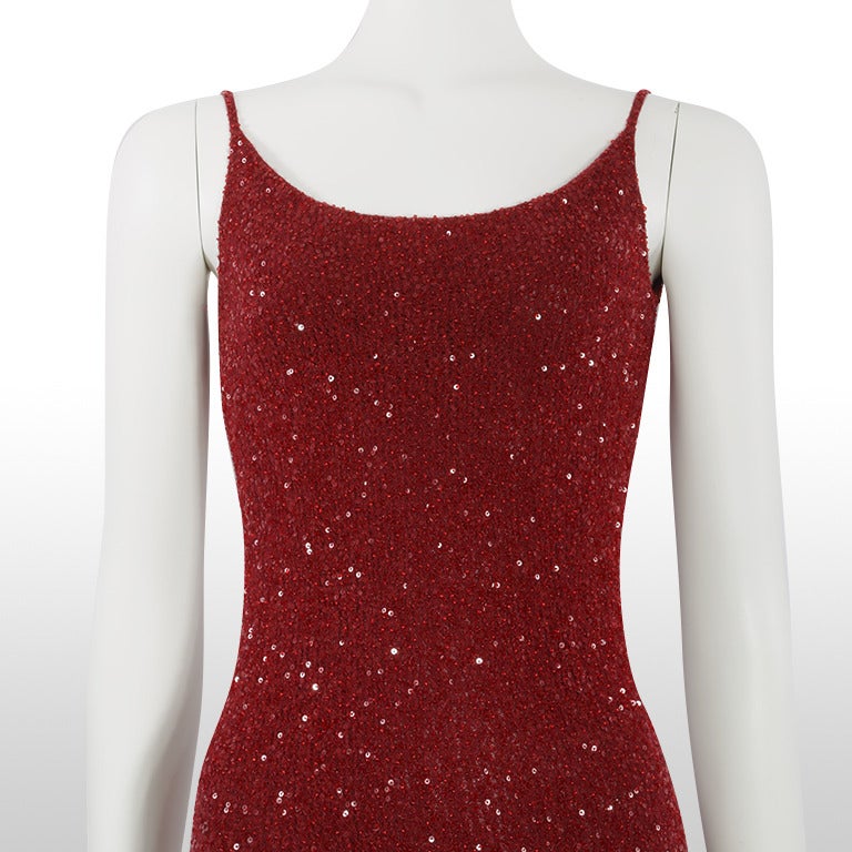 Future Vintage Donna Karan Deep Red Sequin Dress - Size XS For Sale 1