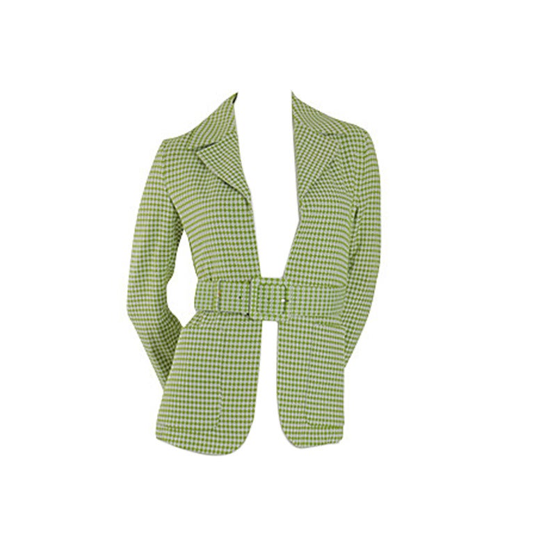 Marni Moss Green and Ivory Woven Belted Jacket - Size XS For Sale