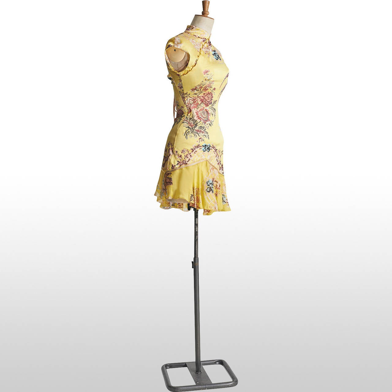 Roberto Cavalli RUNWAY Canary Yellow Silk Floral Chinoiserie Print Dress RUNWAY 3