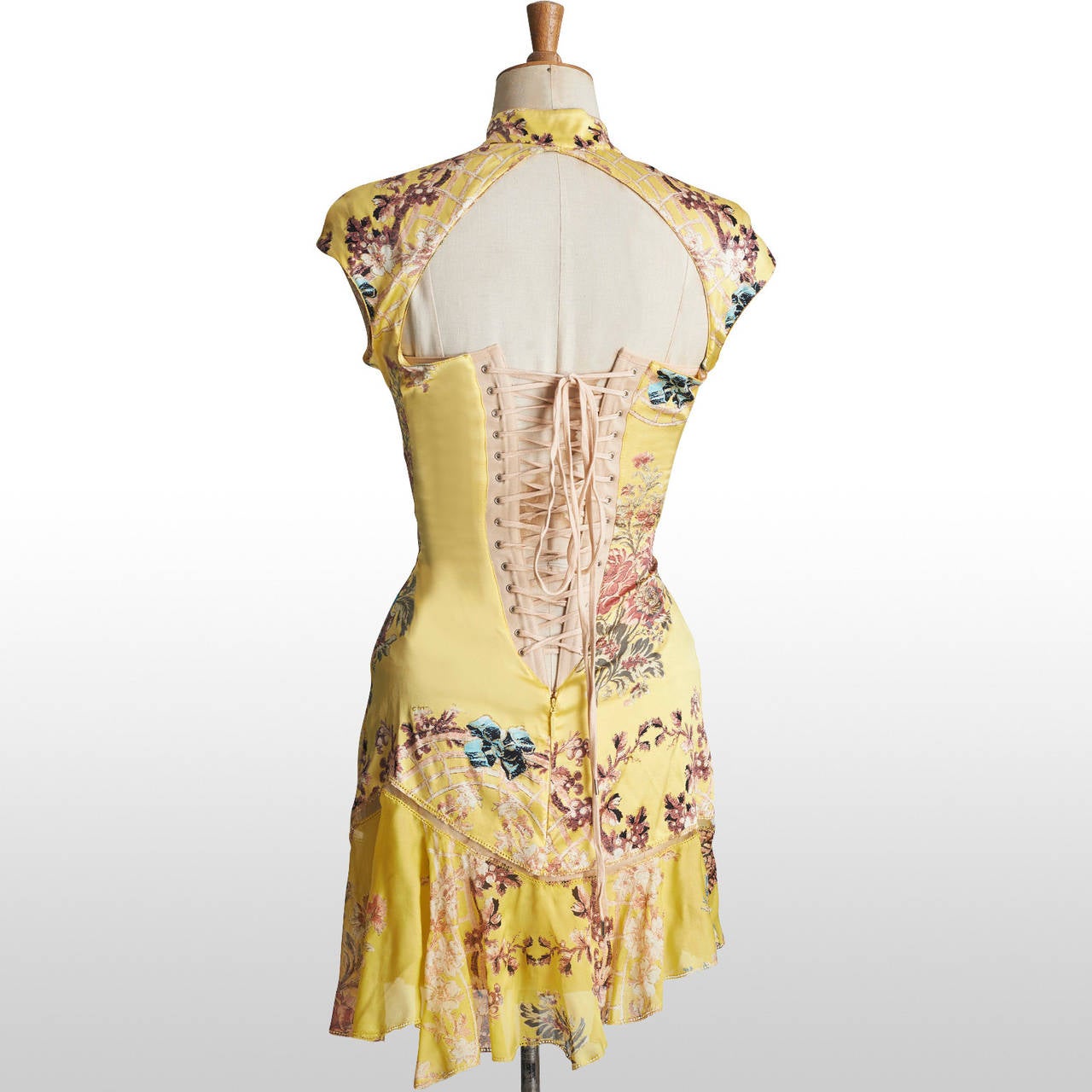 Roberto Cavalli RUNWAY Canary Yellow Silk Floral Chinoiserie Print Dress RUNWAY 1