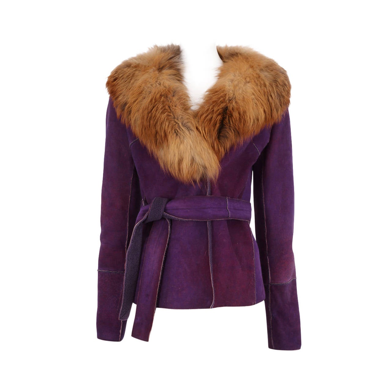 Dolce and Gabbana Purple Shearling Jacket with Fur Collar For Sale