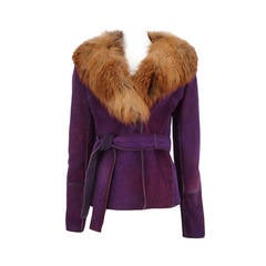 Dolce and Gabbana Purple Shearling Jacket with Fur Collar