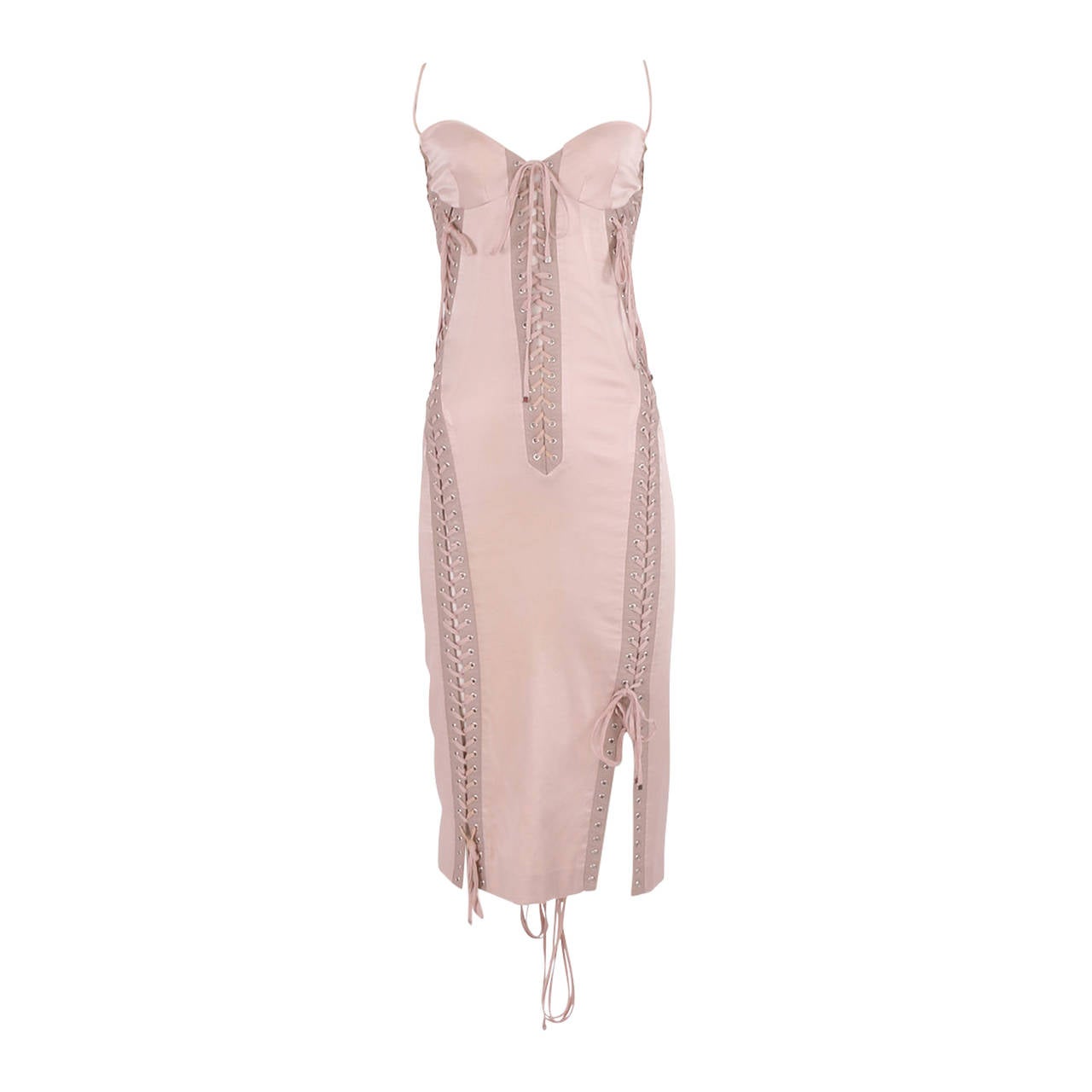 Dolce and Gabbana S/S 2003 Powder Pink Lace Up Dress - size S For Sale
