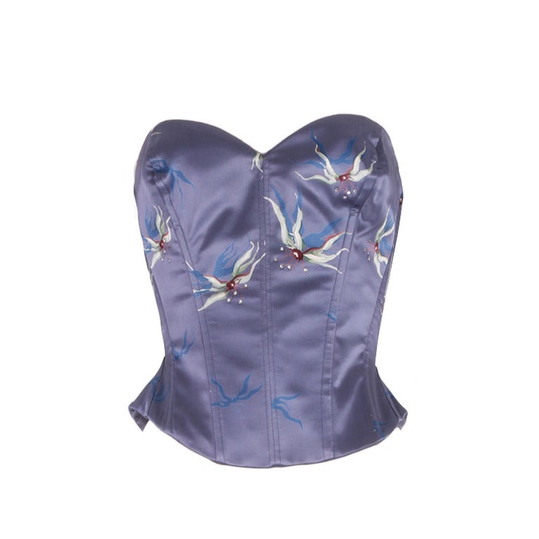 Chloe Satin Blue with Flower Embroidery Bustier Corset - RUNWAY - AD CAMPAIGN