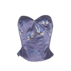 Vintage Chloe Satin Blue with Flower Embroidery Bustier Corset - RUNWAY - AD CAMPAIGN