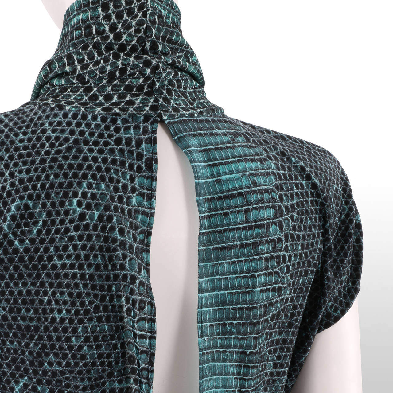 Roberto Cavalli Snake Skin Print Turquoise Cowl Neck Dress - Size M In Excellent Condition In London, GB
