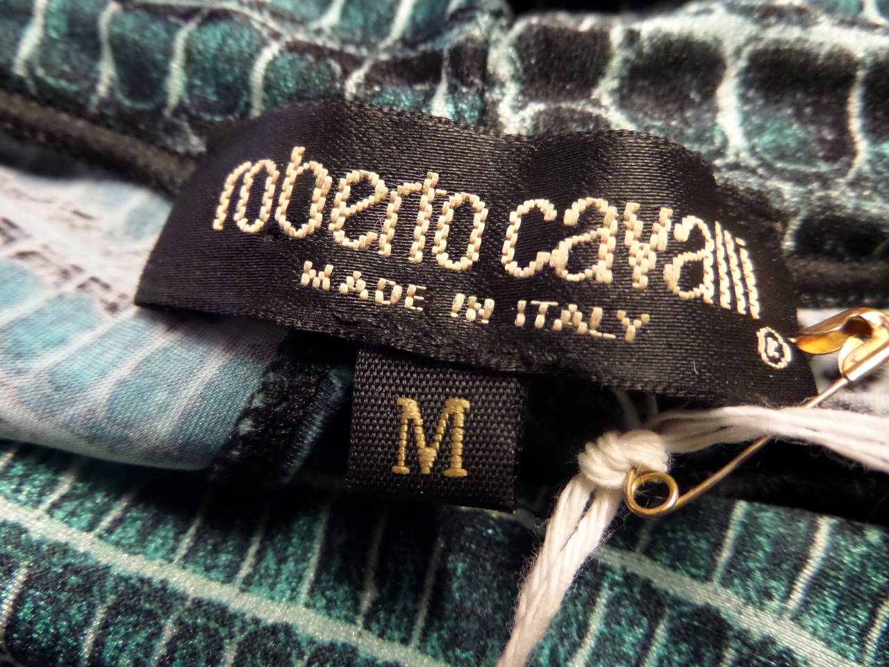 Women's Roberto Cavalli Snake Skin Print Turquoise Cowl Neck Dress - Size M
