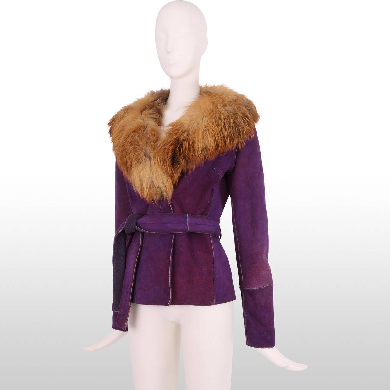 Dolce and Gabbana Purple Shearling Jacket with Fur Collar For Sale 1