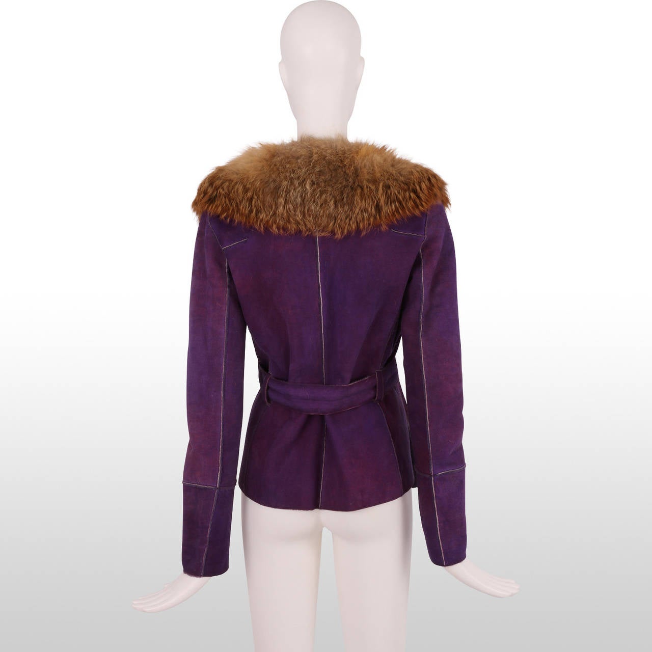 Women's Dolce and Gabbana Purple Shearling Jacket with Fur Collar For Sale