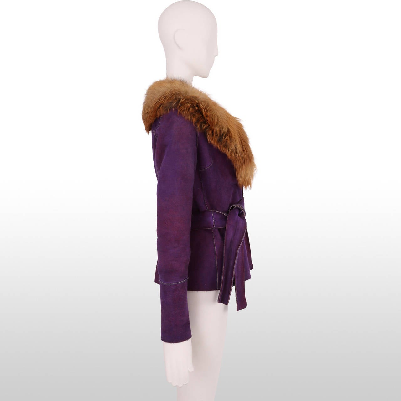 Dolce and Gabbana Purple Shearling Jacket with Fur Collar In Excellent Condition For Sale In London, GB