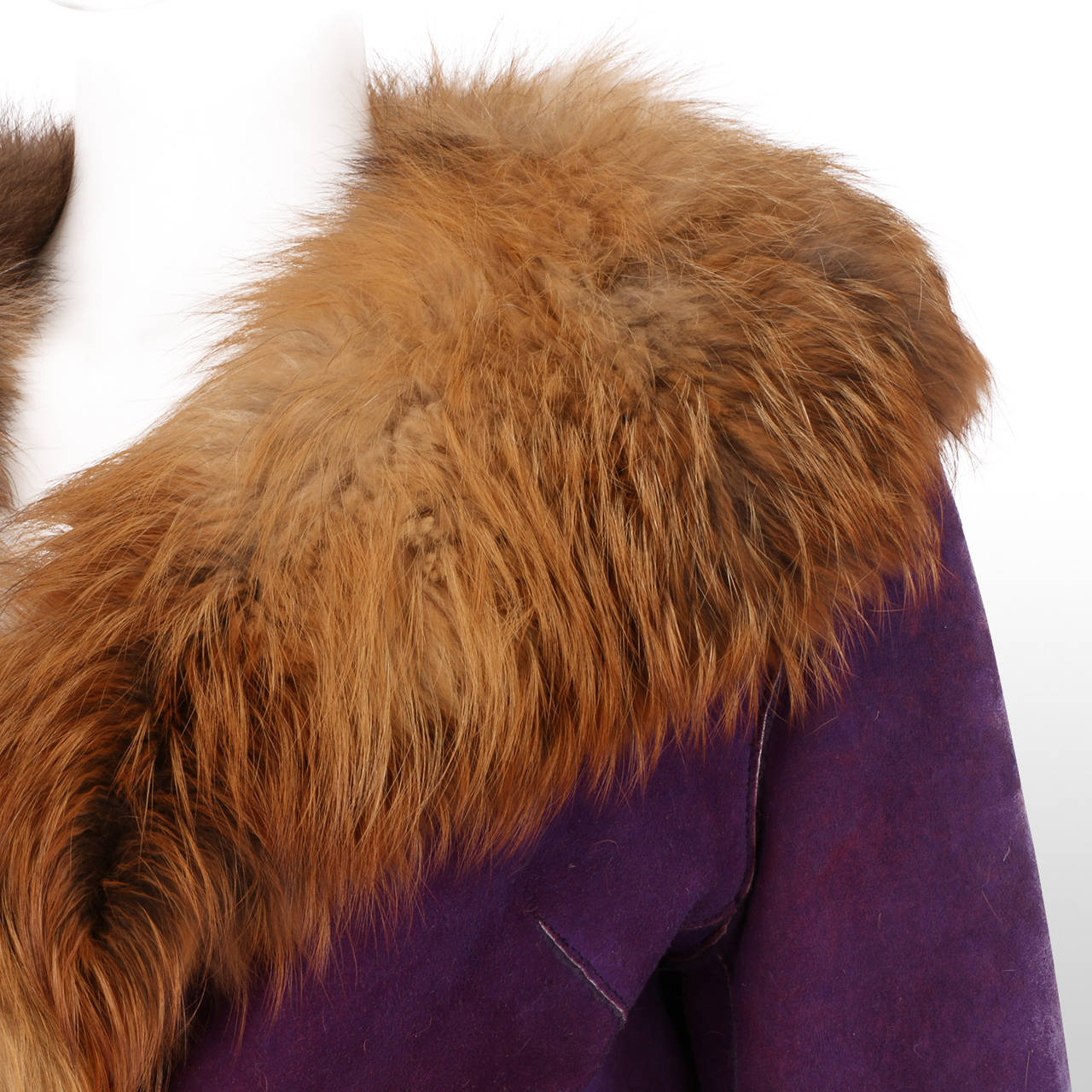 Dolce and Gabbana Purple Shearling Jacket with Fur Collar For Sale 2