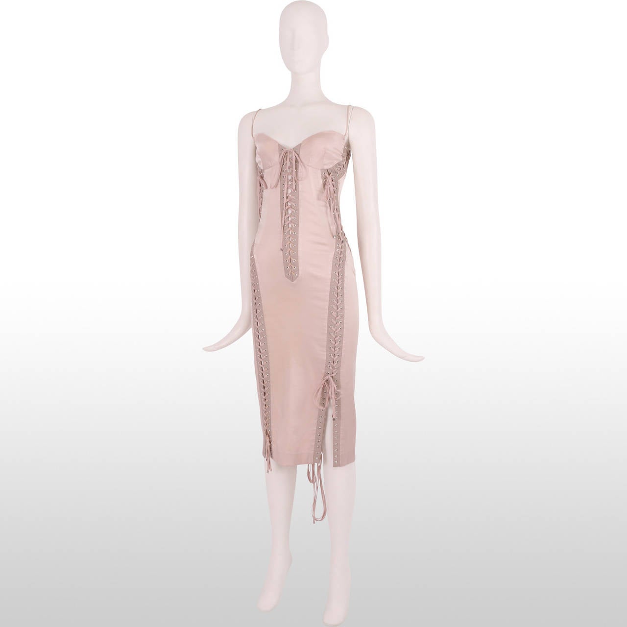 Women's Dolce and Gabbana S/S 2003 Powder Pink Lace Up Dress - size S For Sale