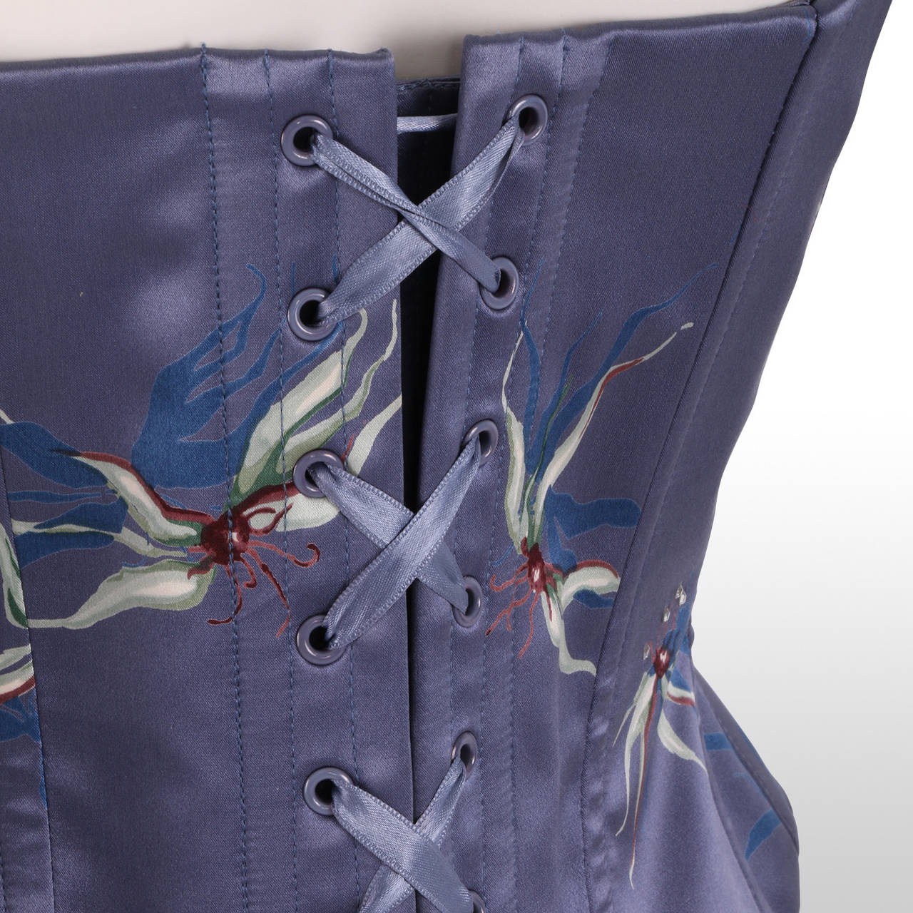 Women's Chloe Satin Blue with Flower Embroidery Bustier Corset - RUNWAY - AD CAMPAIGN