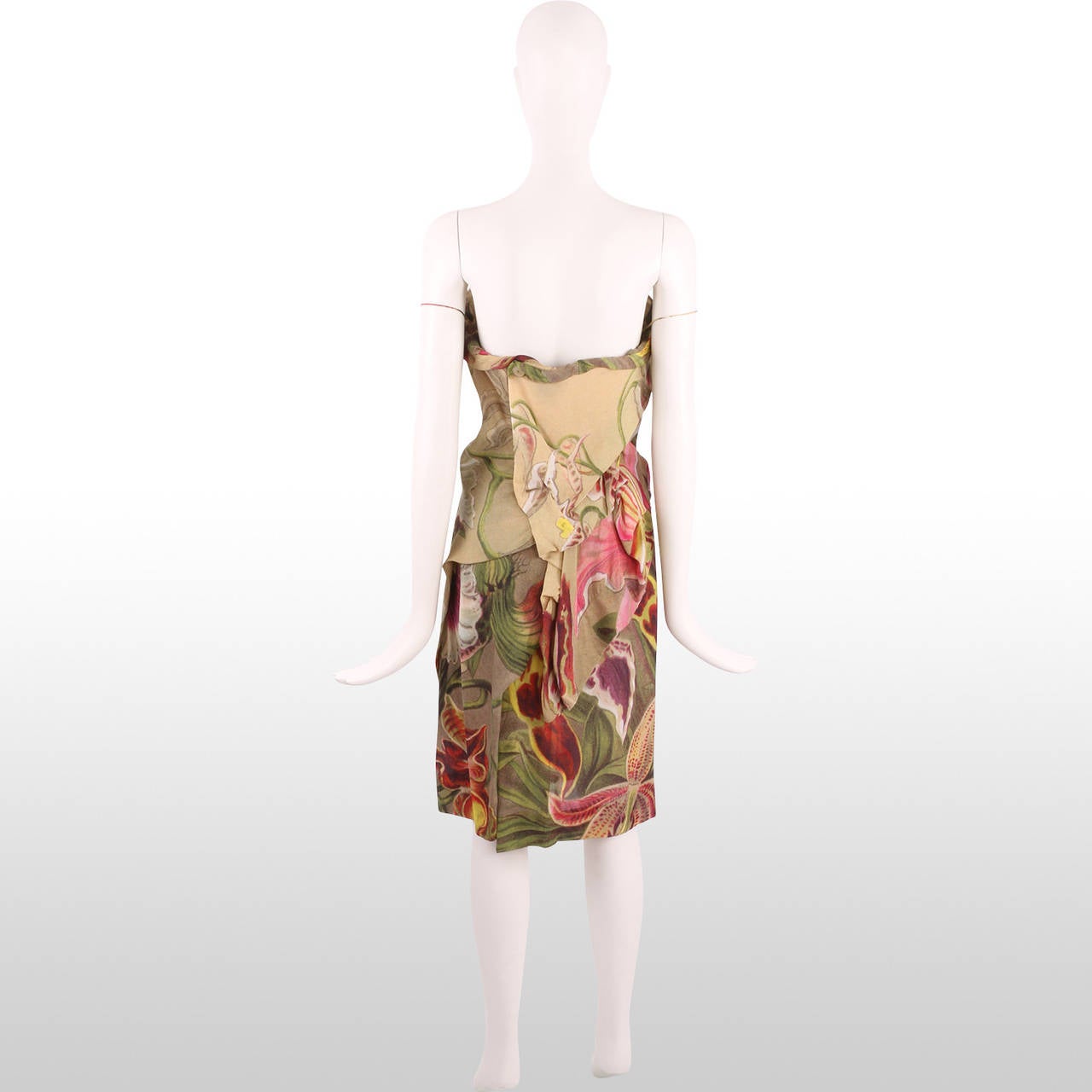 Brown Vivienne Westwood Red Label Boned Strapless Bodice Floral Printed Dress