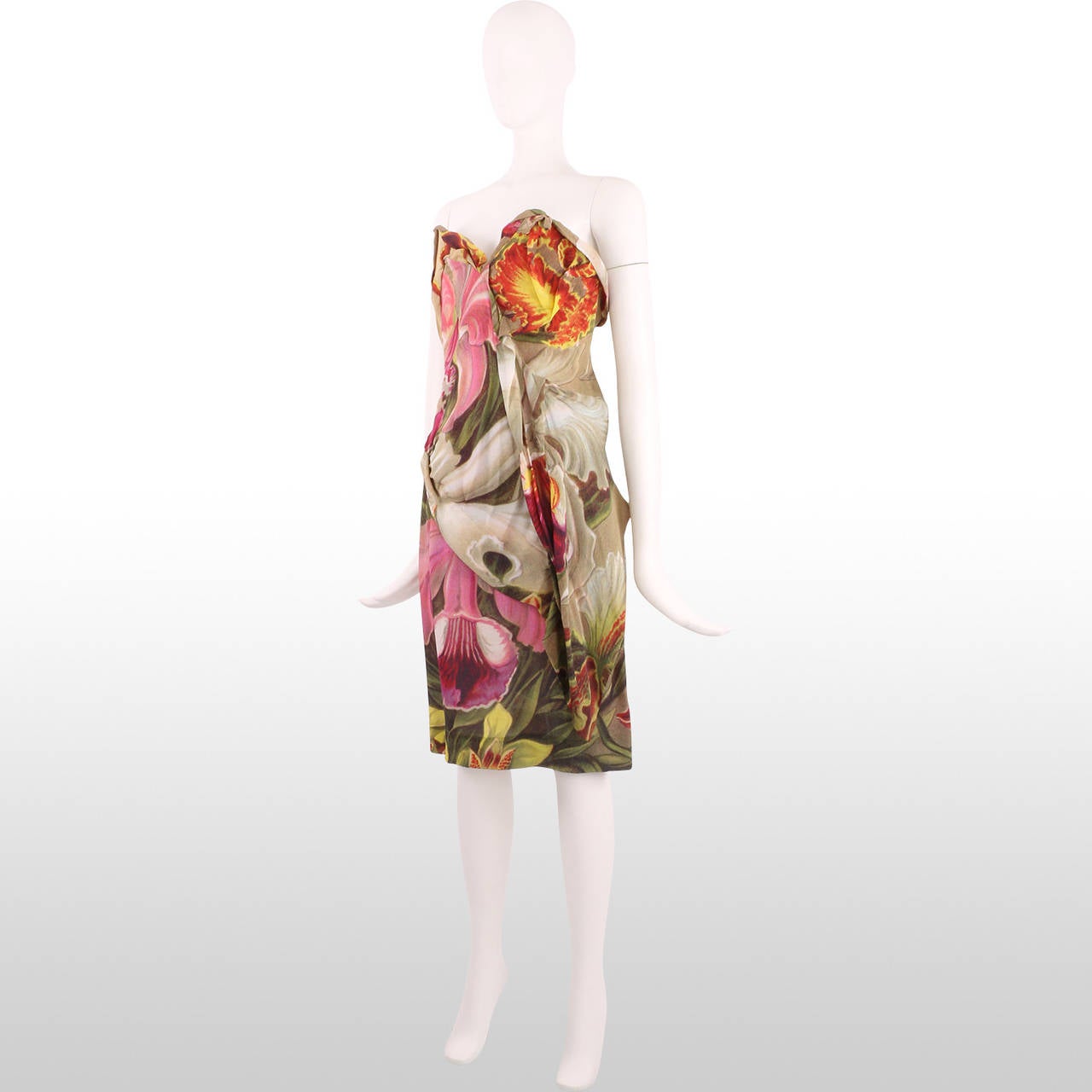 Women's Vivienne Westwood Red Label Boned Strapless Bodice Floral Printed Dress