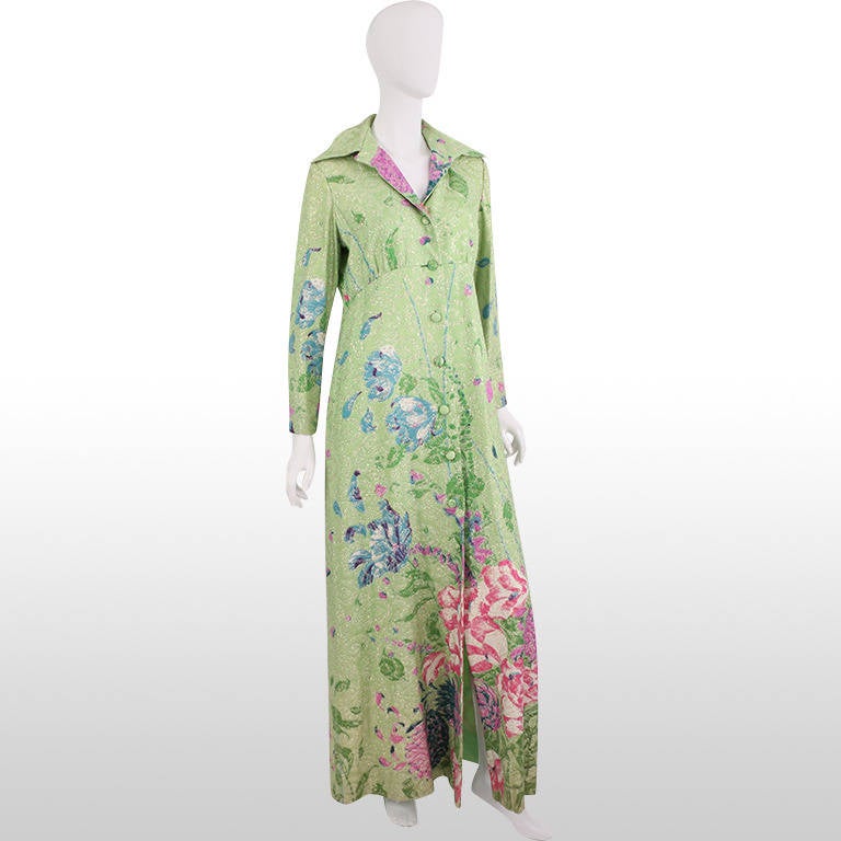 1960/70's Lime Metallic Floral Dress Coat - Size L