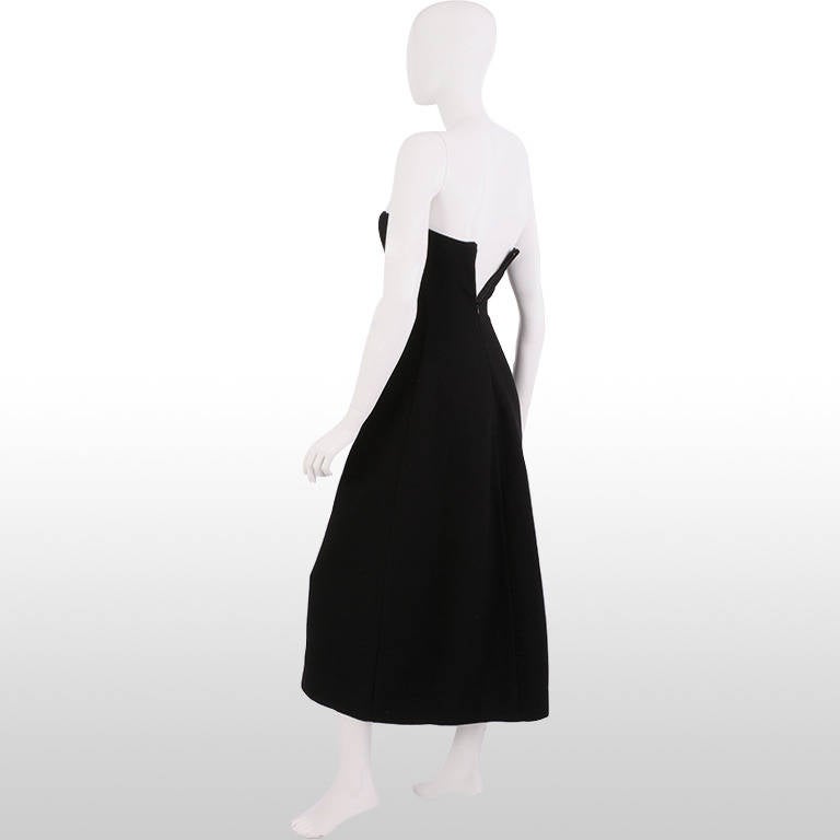 1990's Donna Karan Black Wool Strapless Dress 2