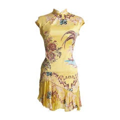 Roberto Cavalli RUNWAY Canary Yellow Silk Floral Chinoiserie Print Dress RUNWAY