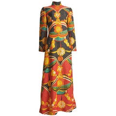 1970s ESTEVEZ Multicolour Psychedelic Metallic Maxi Dress
