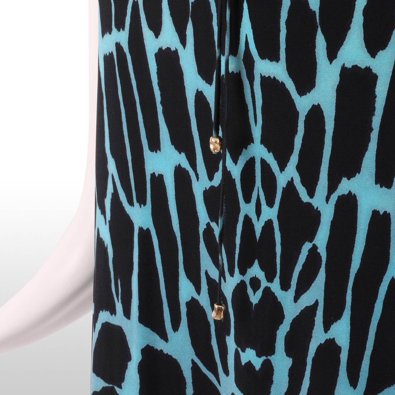 Roberto Cavalli Turquoise and Black Giraffe Print Jersey Dress For Sale 3
