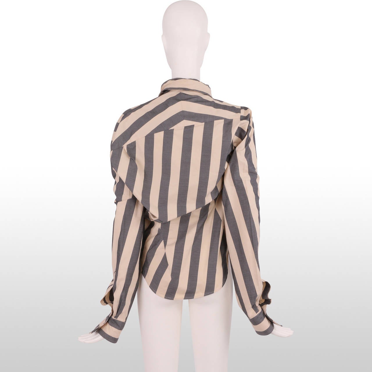 Gray Vivienne Westwood Grey and Ivory Vertical Striped Ruffle Asymmetric Shirt For Sale