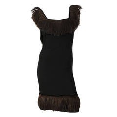 1960's Black Ostrich Feather Trim Cocktail Dress