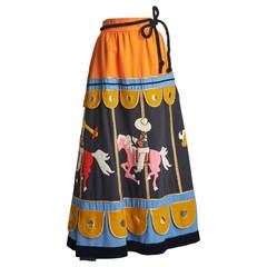 1970s Malcolm Starr Caspian Sea Collection Felt Carousel Maxi Skirt