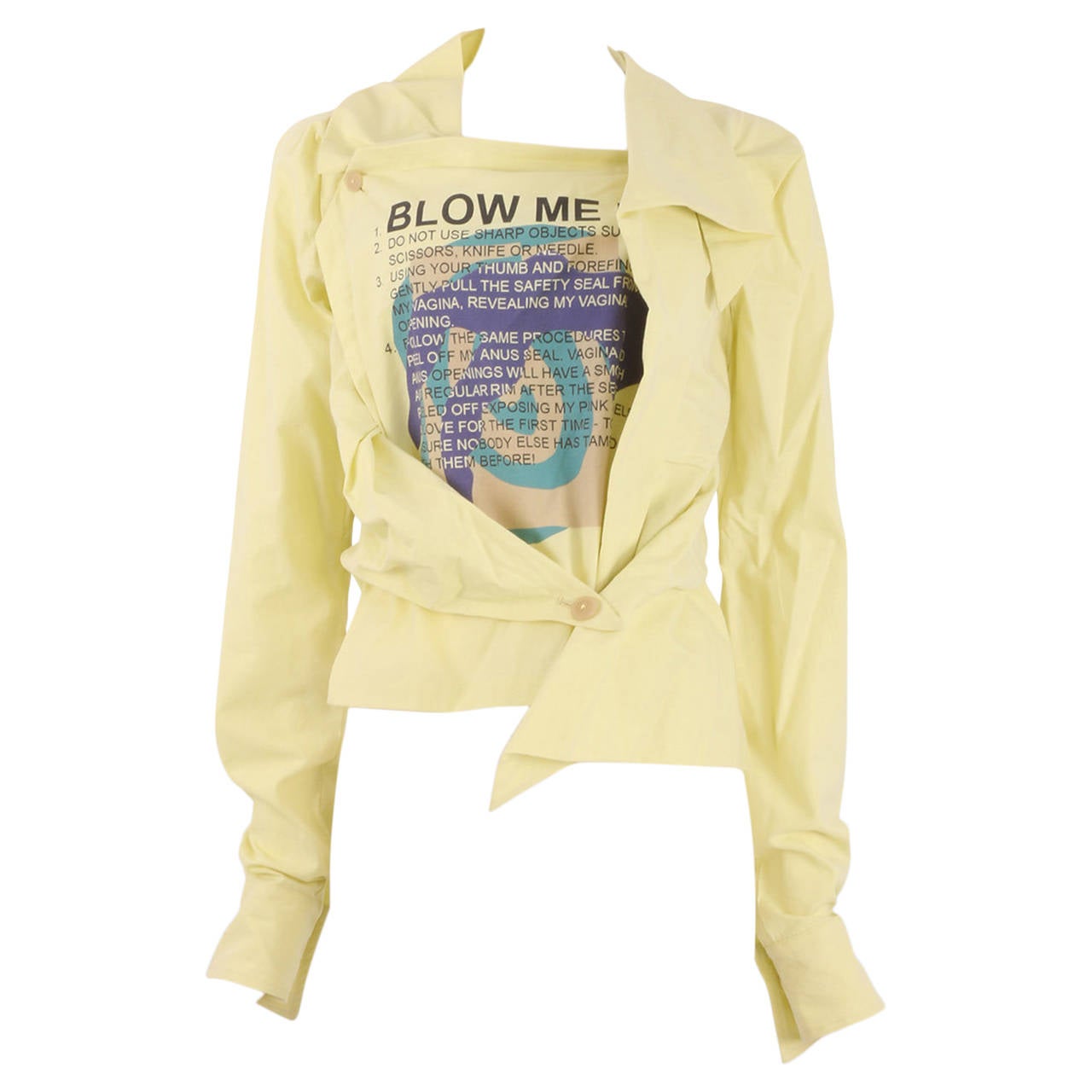 RUNWAY - Vivienne Westwood Lemon Yellow "Blow Me Up" Slogan Blouse For Sale