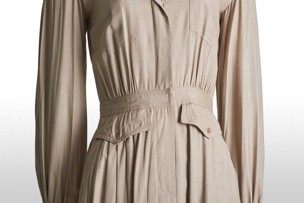 1980's Pierre Cardin Ivory Silk Shirt Dress - Size S 3