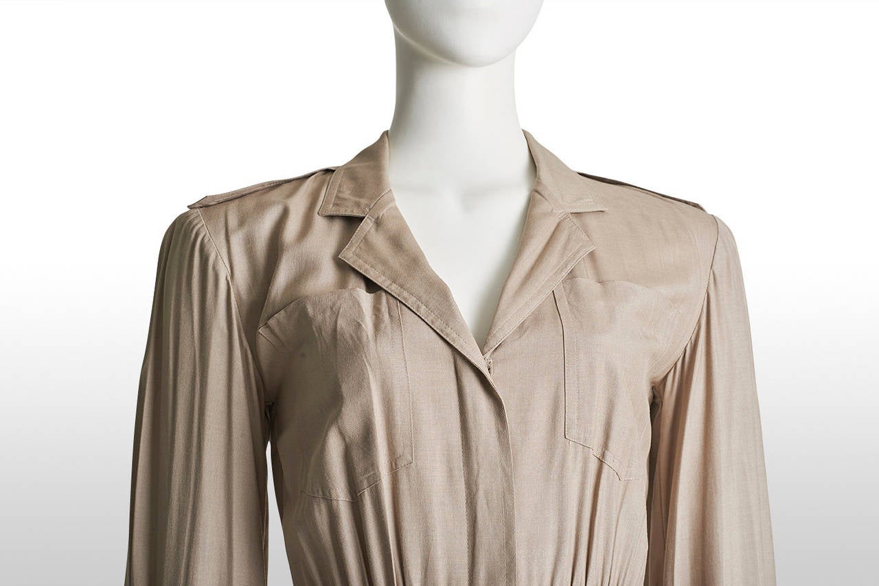 1980's Pierre Cardin Ivory Silk Shirt Dress - Size S 2
