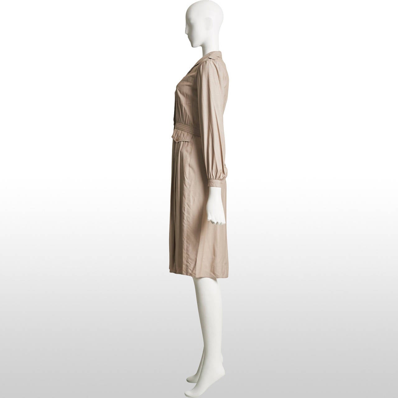 1980's Pierre Cardin Ivory Silk Shirt Dress - Size S In Excellent Condition In London, GB