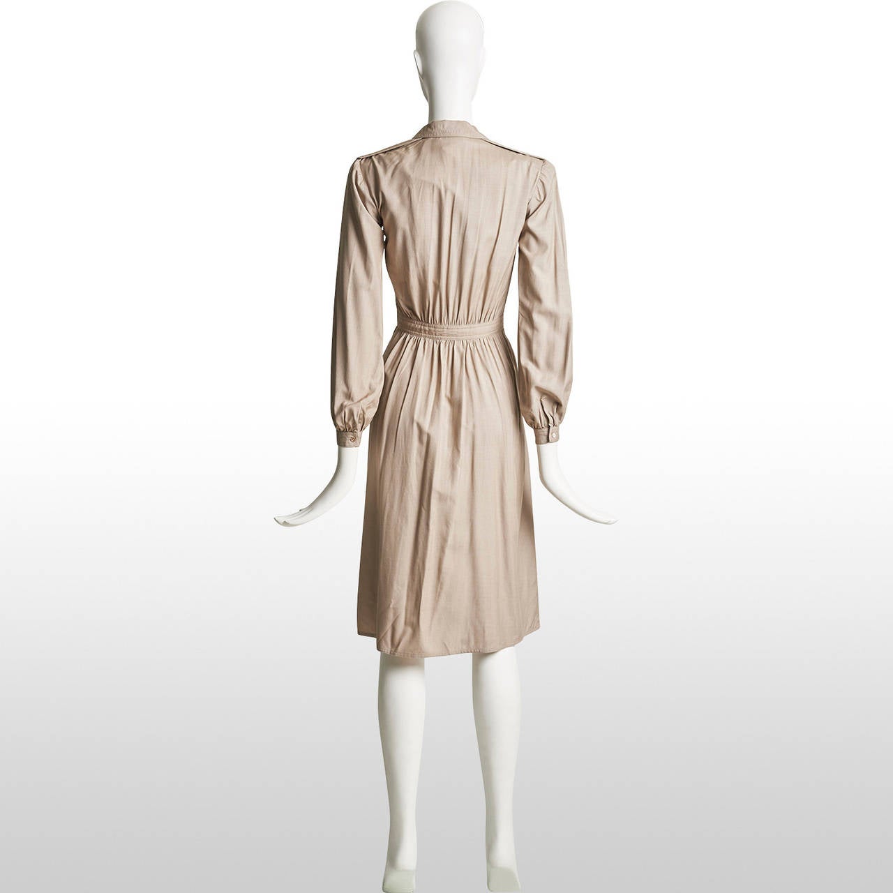 Women's 1980's Pierre Cardin Ivory Silk Shirt Dress - Size S