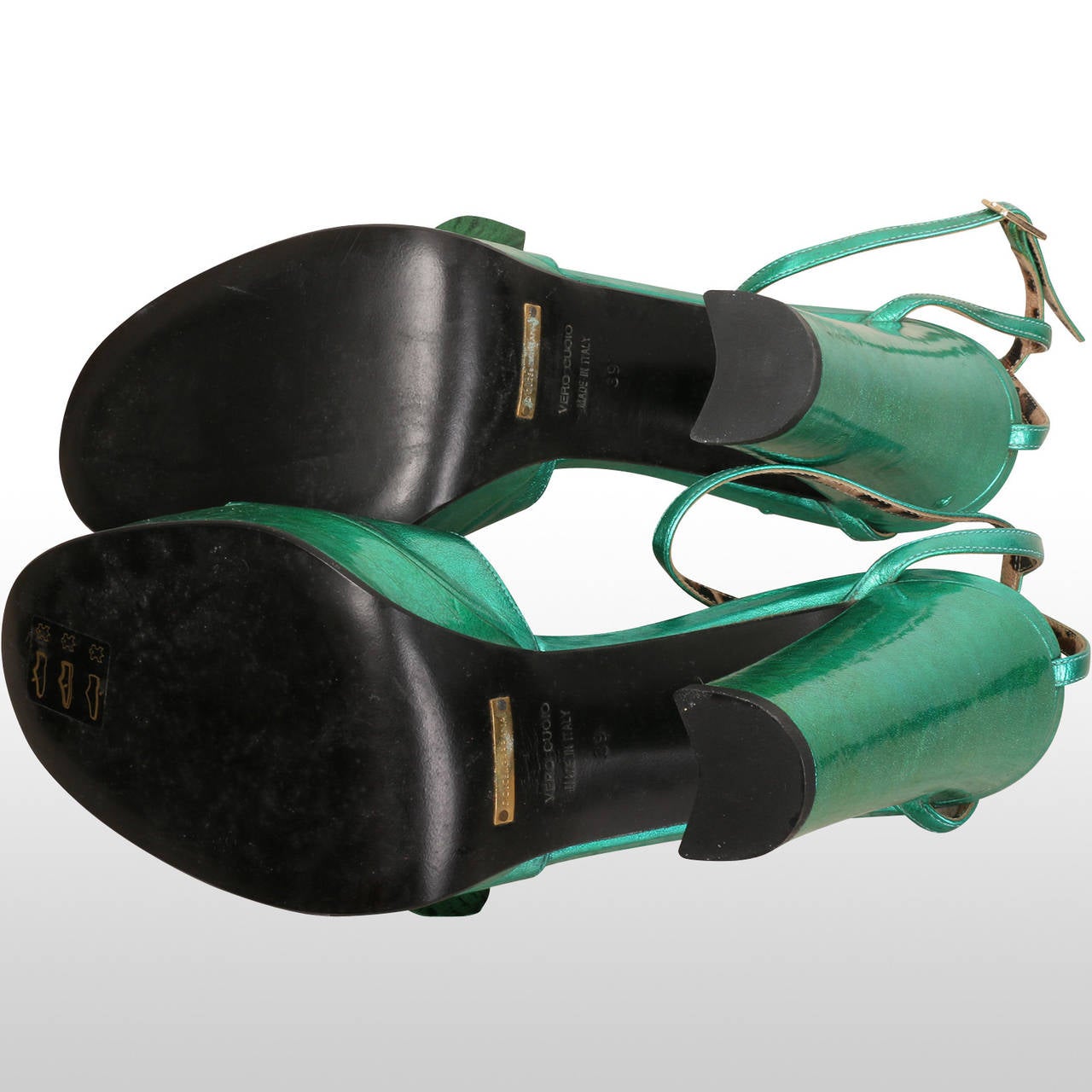 Women's Dolce and Gabbana Green Metallic Platform Sandals with Flower For Sale