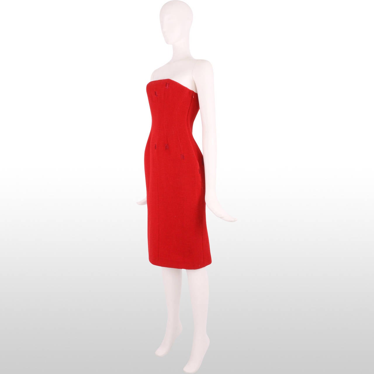 Paul Smith Pillar Box Red Wool Strapless Dress In Excellent Condition For Sale In London, GB