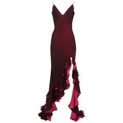Maria Grachvogel Dark Purple and Fuchsia Ombre Flamenco Ruffled  V Back Gown