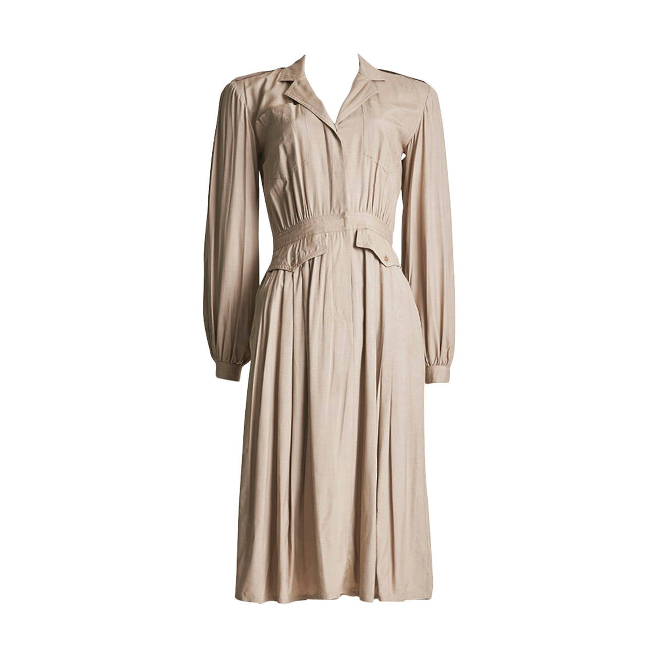 1980's Pierre Cardin Ivory Silk Shirt Dress - Size S