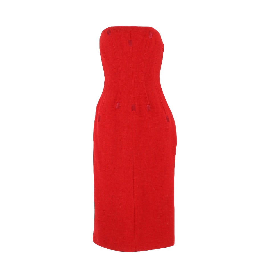 Paul Smith Pillar Box Red Wool Strapless Dress For Sale