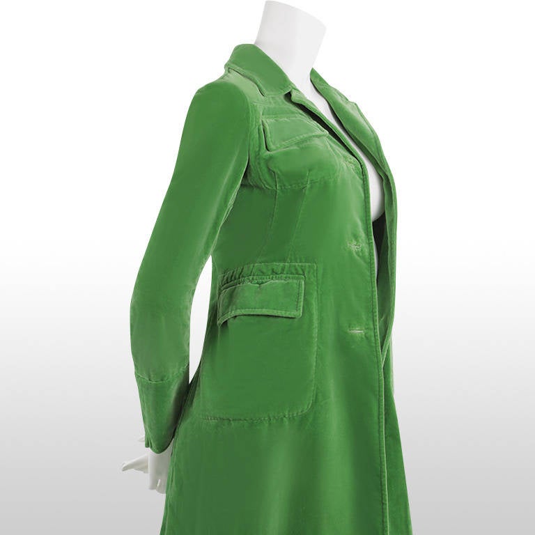 Marni Pea Green Velvet Coat - Size XS In Excellent Condition For Sale In London, GB