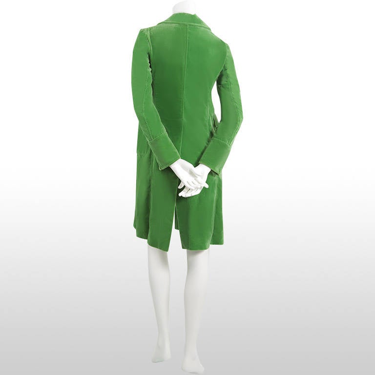 Women's Marni Pea Green Velvet Coat - Size XS For Sale