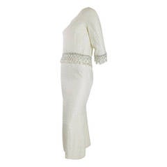 1960s Ivory Brocade and Silver Embellished Dress & Jacket