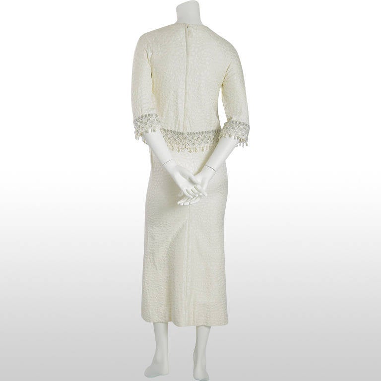 1960s Ivory Brocade and Silver Embellished Dress & Jacket In Excellent Condition For Sale In London, GB