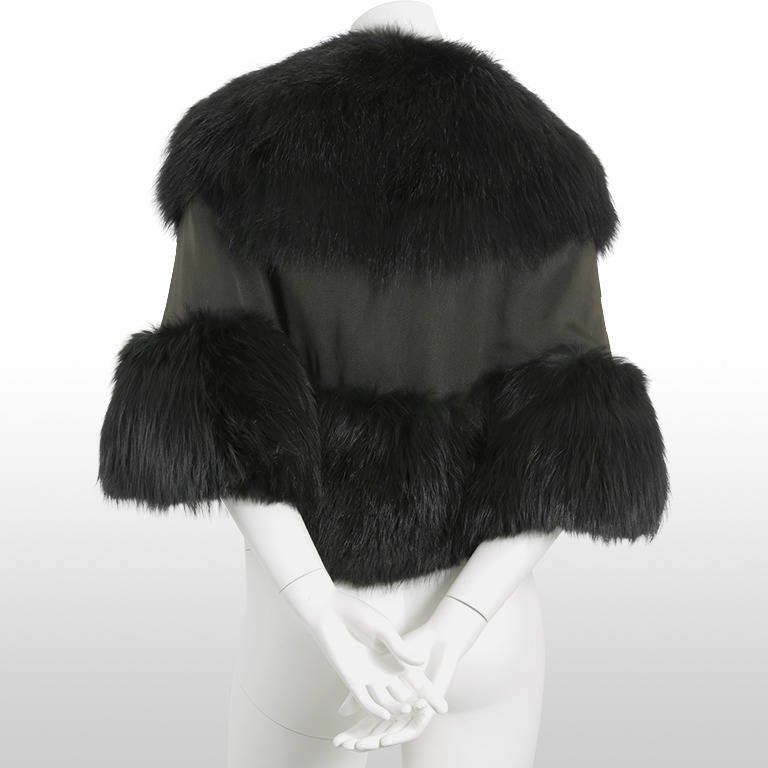 1940’s Black Fox Fur Trim Cape - Size S 1