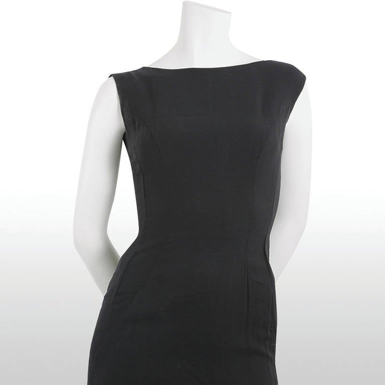 Women's 1960's Black Estevez Dramatic Low Cut Back and Bow Cocktail Dress For Sale