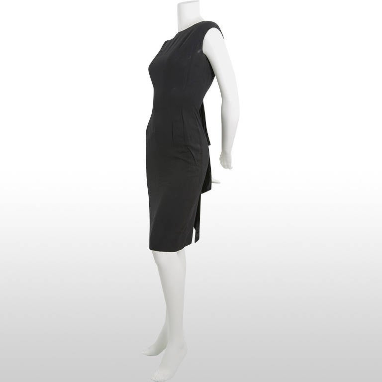 1960's Black Estevez Dramatic Low Cut Back and Bow Cocktail Dress For Sale 1