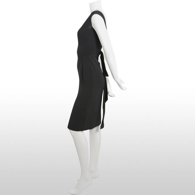 1960's Black Estevez Dramatic Low Cut Back and Bow Cocktail Dress For Sale 2