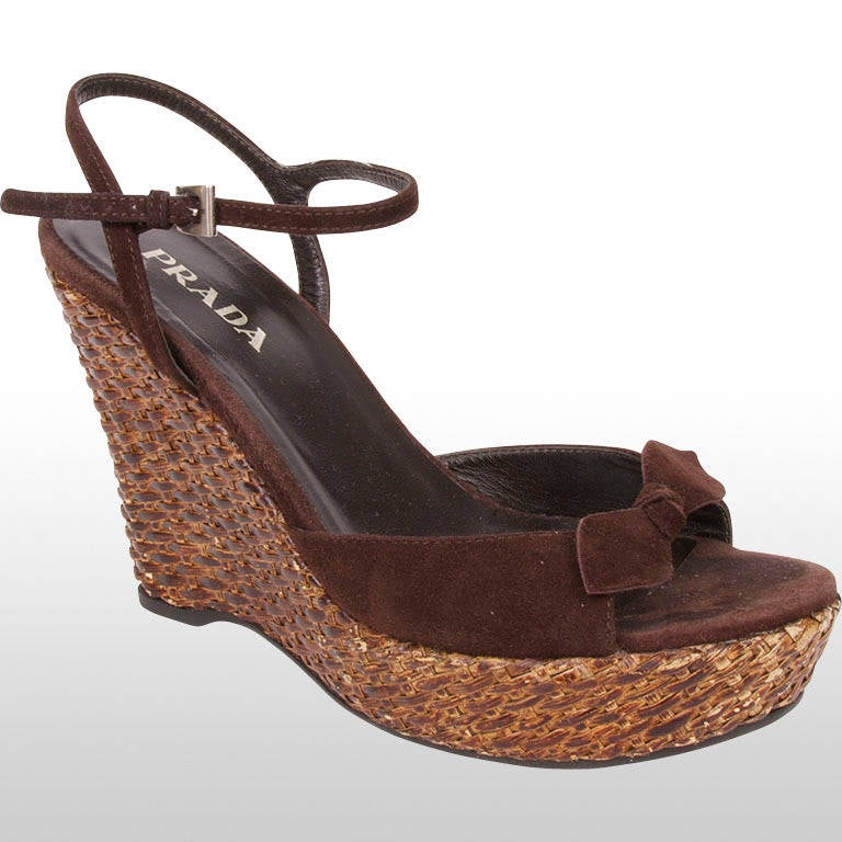 Prada Brown Suede & Rattan Wedges - Size EU36 In Excellent Condition For Sale In London, GB