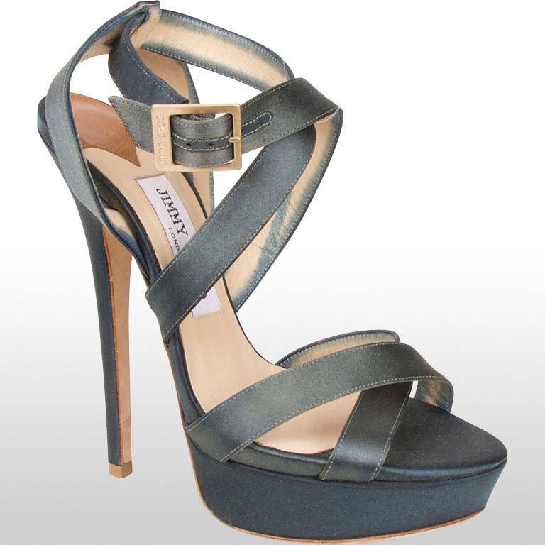 Jimmy Choo Teal Satin Heeled Sandals - Size 4 In Excellent Condition In London, GB